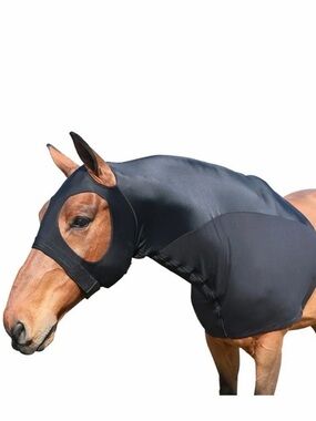 Black Horse Lycra Full Hood for Pets - Comfort Fit